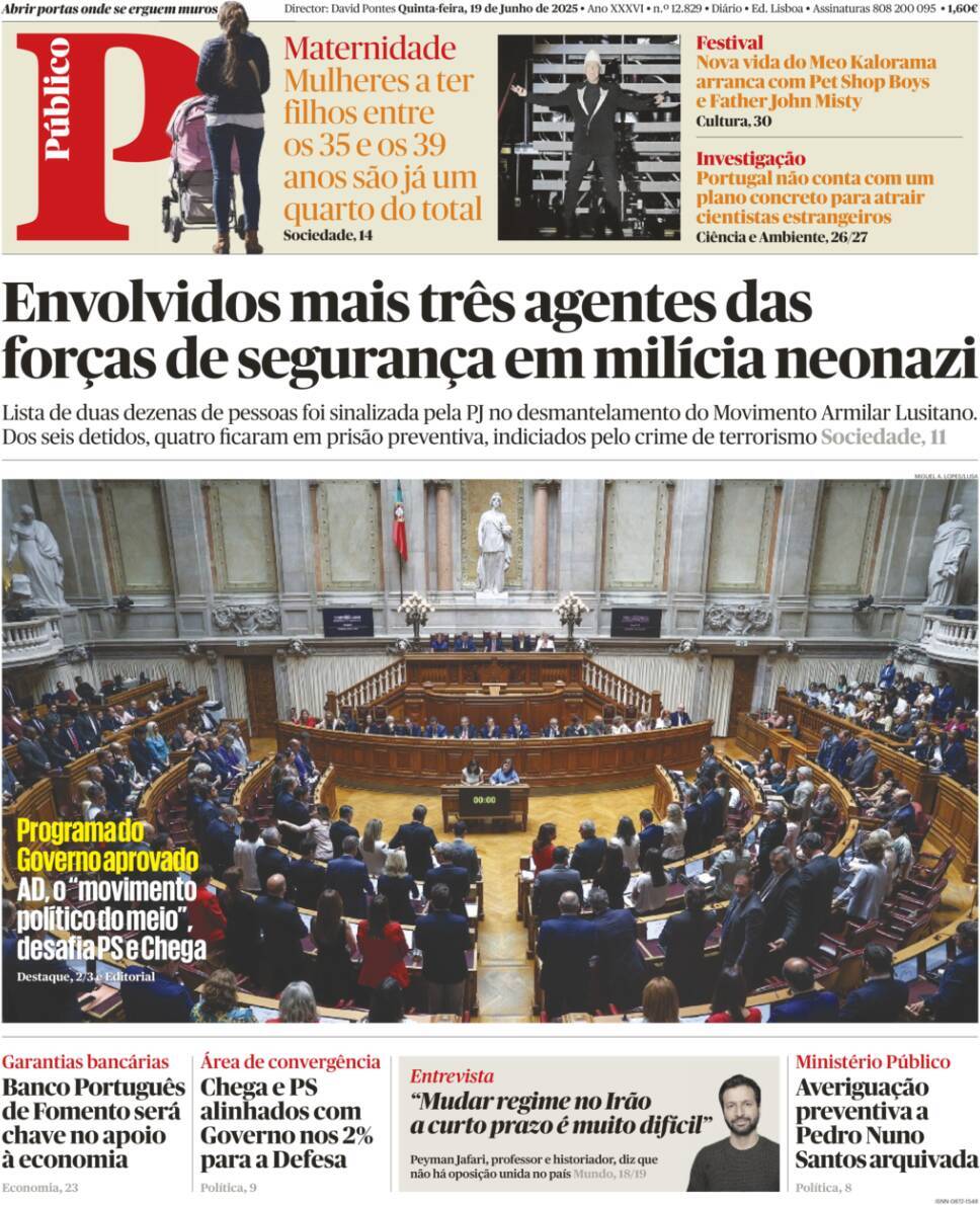 P&uacute;blico: Capa da Edi&ccedil;&atilde;o de quinta-feira, 19 de junho 2025
