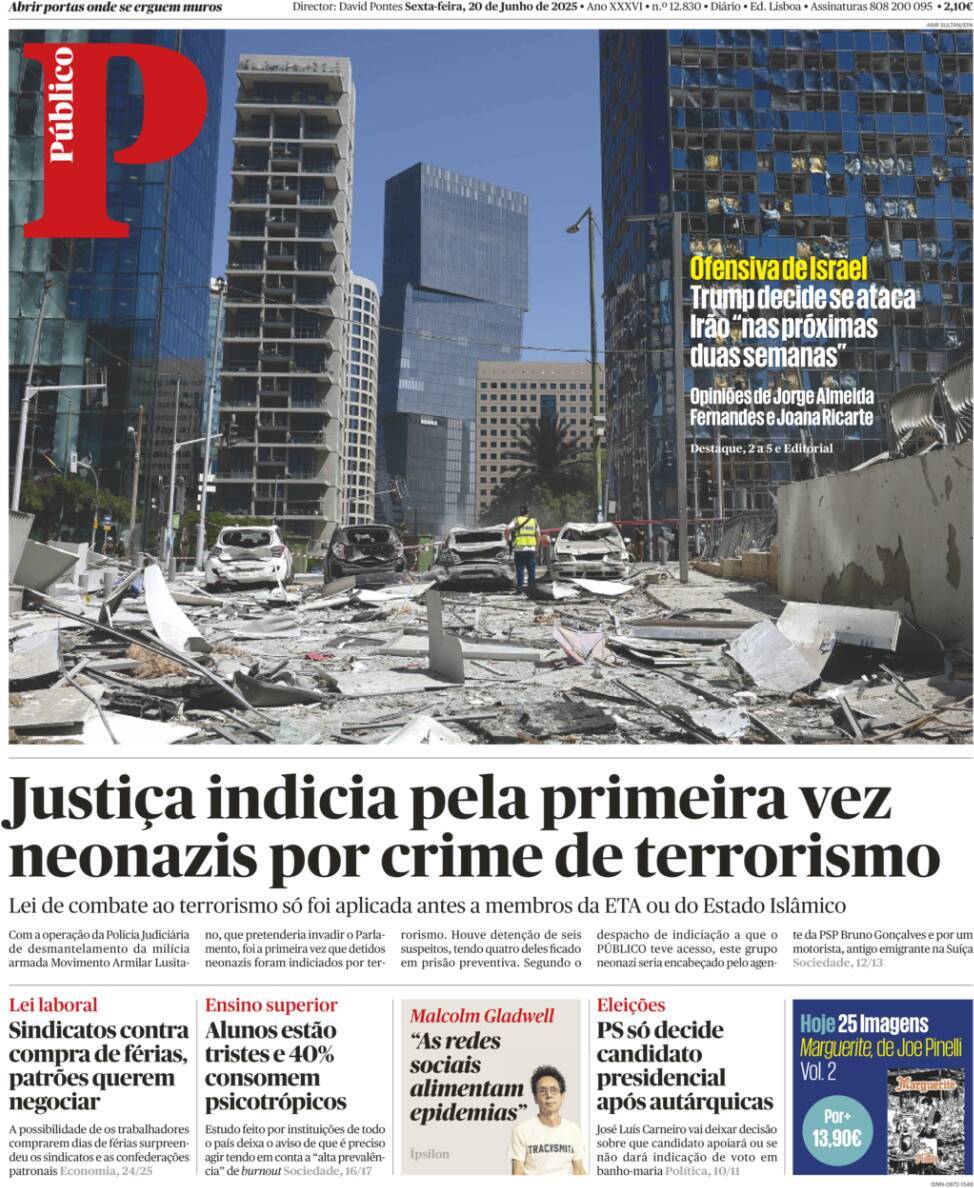 P&uacute;blico: Capa da Edi&ccedil;&atilde;o de sexta-feira, 20 de junho 2025