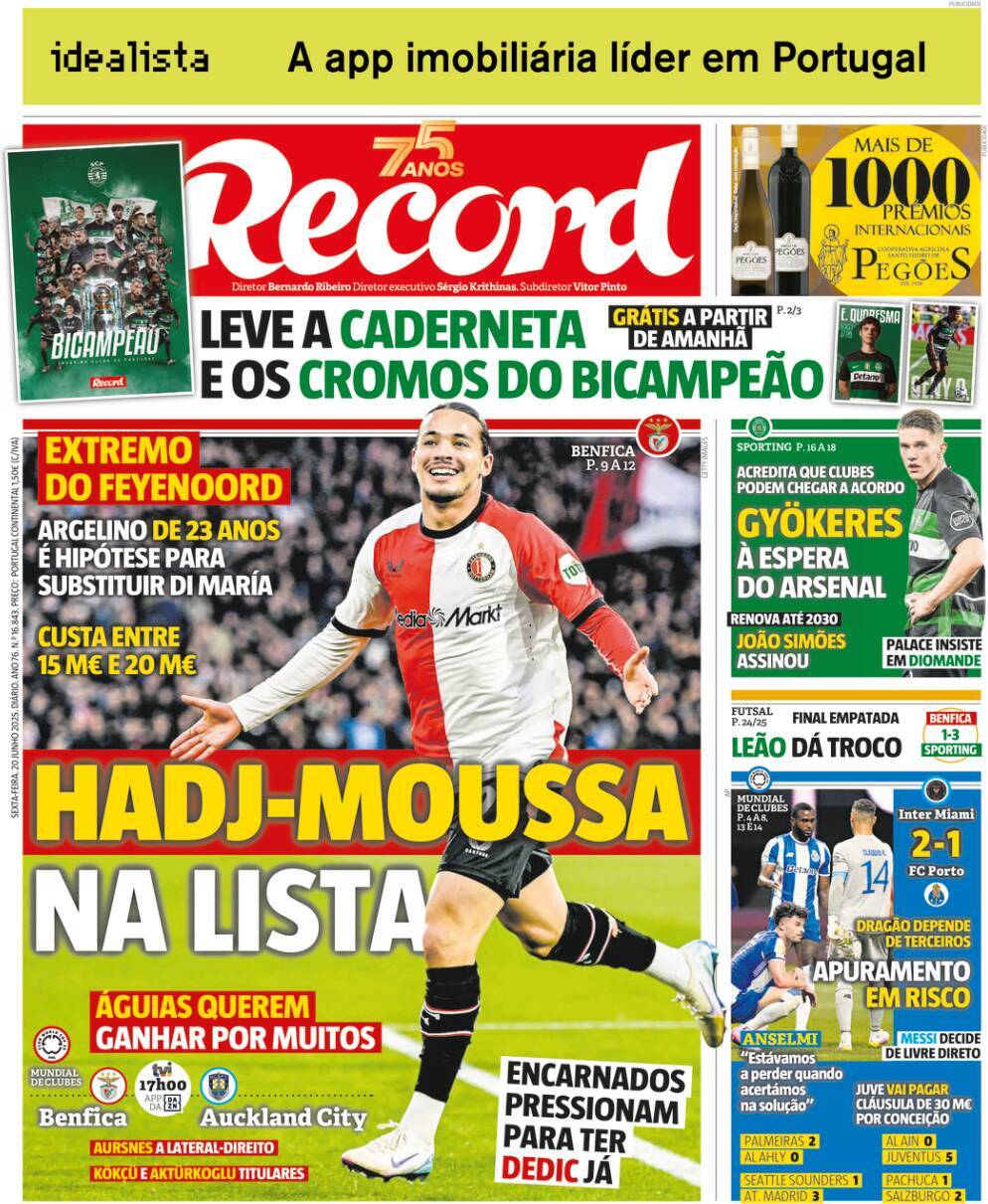 Record: Capa da Edi&ccedil;&atilde;o de sexta-feira, 20 de junho 2025