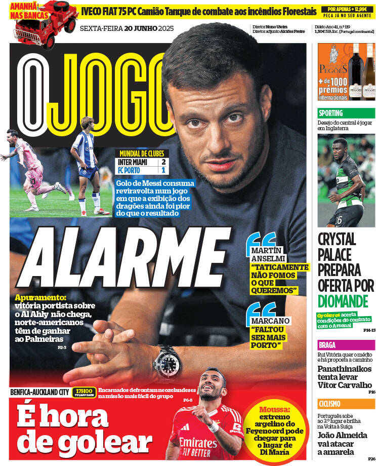 O Jogo: Capa da Edi&ccedil;&atilde;o de sexta-feira, 20 de junho 2025