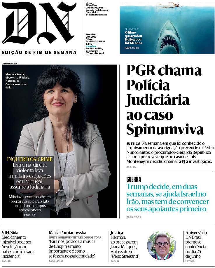 Di&aacute;rio de Not&iacute;cias: Capa da Edi&ccedil;&atilde;o de sexta-feira, 20 de junho 2025