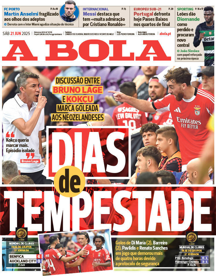 Correio da Manh&atilde;: Capa da Edi&ccedil;&atilde;o de s&aacute;bado, 21 de junho 2025