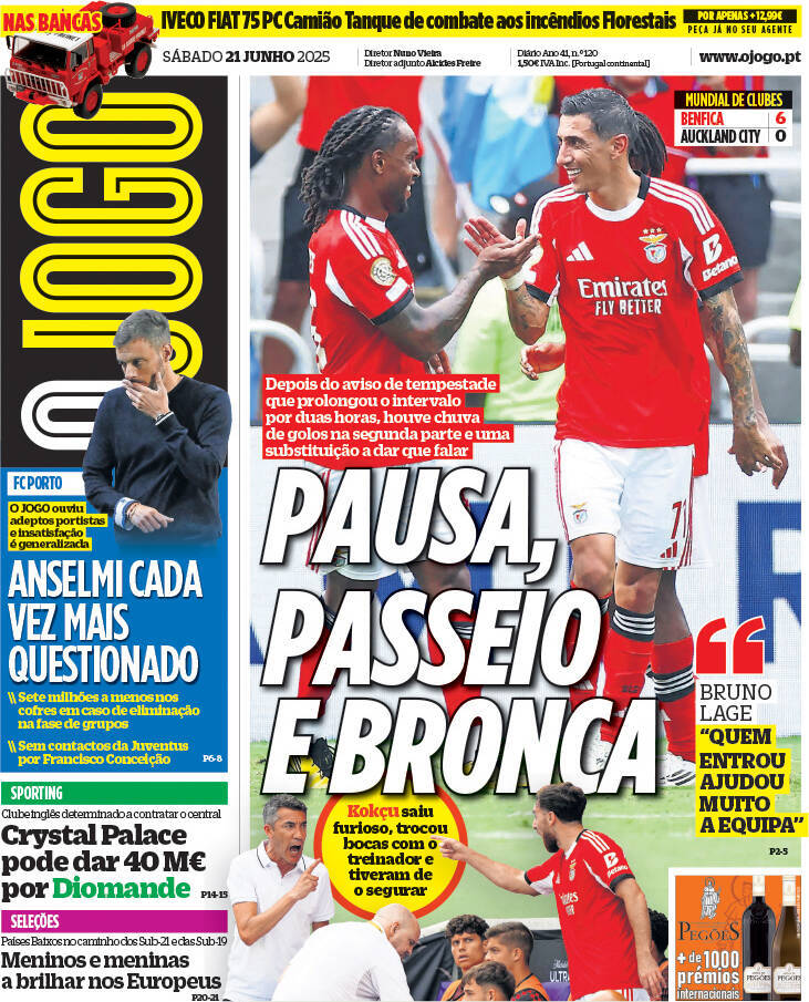 O Jogo: Capa da Edi&ccedil;&atilde;o de s&aacute;bado, 21 de junho 2025