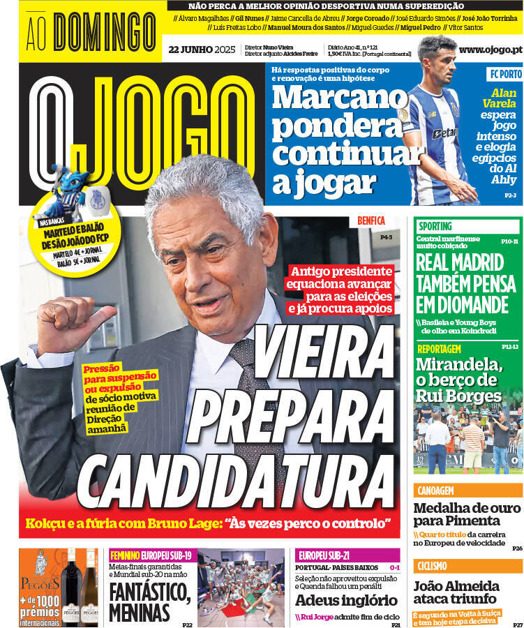 O Jogo: Capa da Edi&ccedil;&atilde;o de domingo, 22 de junho 2025