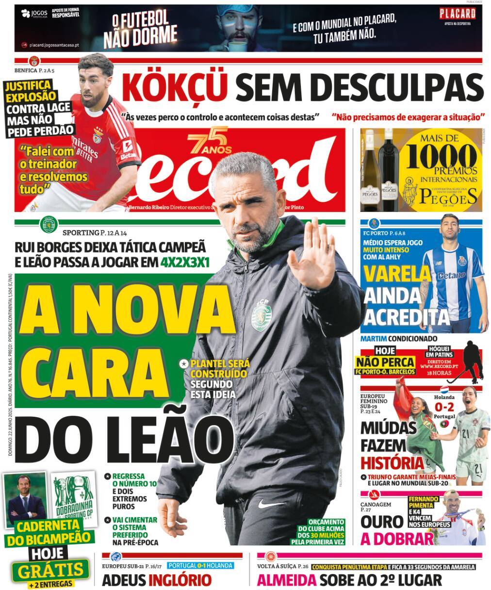 Record: Capa da Edi&ccedil;&atilde;o de domingo, 22 de junho 2025