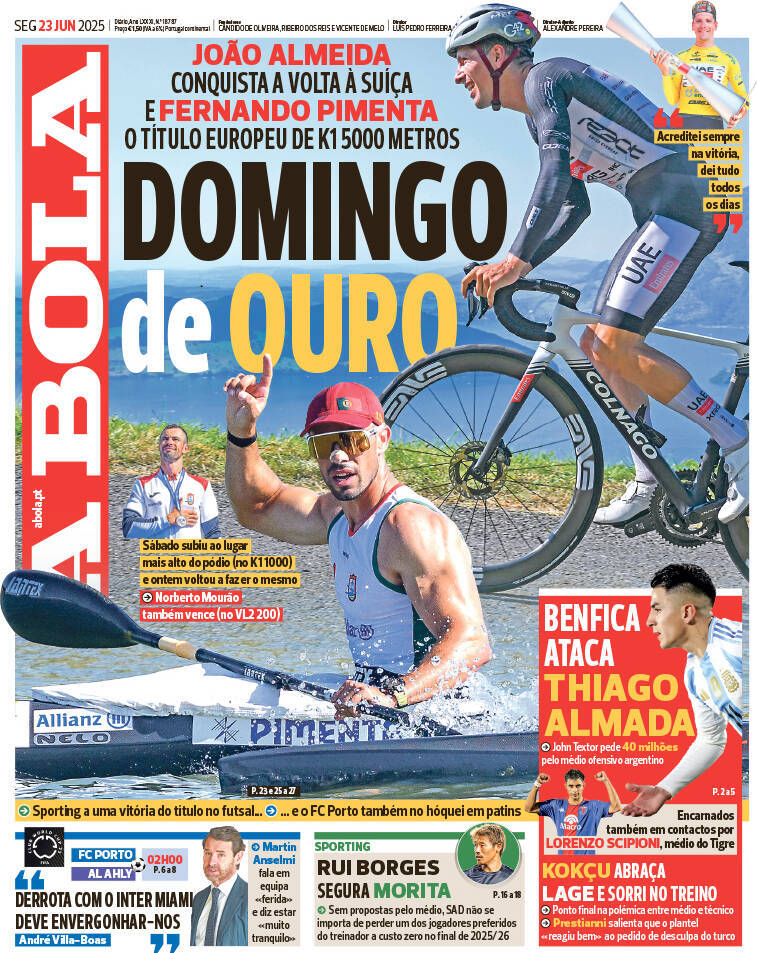 A Bola: Capa da Edi&ccedil;&atilde;o de segunda-feira, 23 de junho 2025