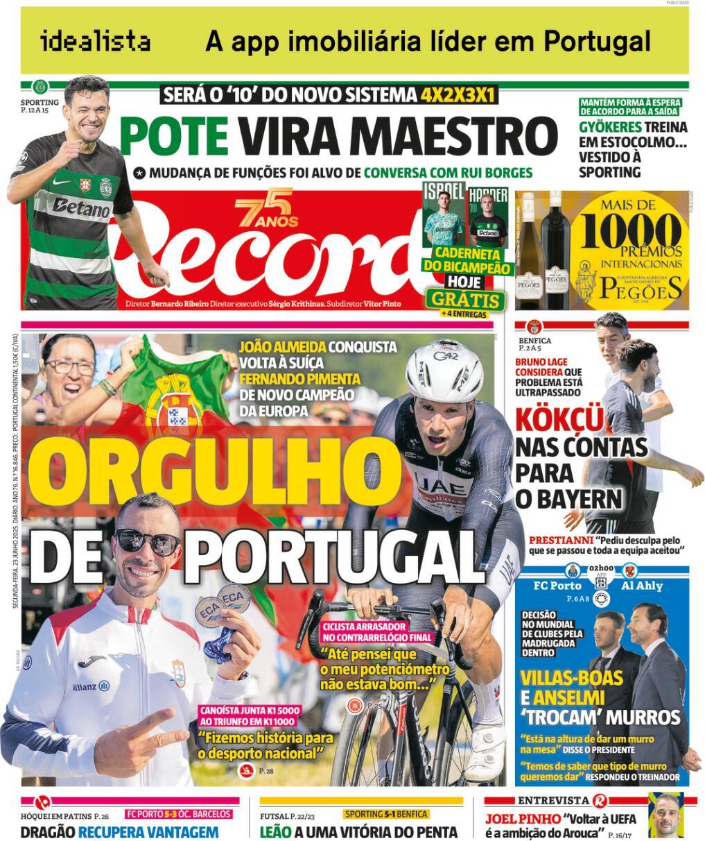 Record: Capa da Edi&ccedil;&atilde;o de segunda-feira, 23 de junho 2025