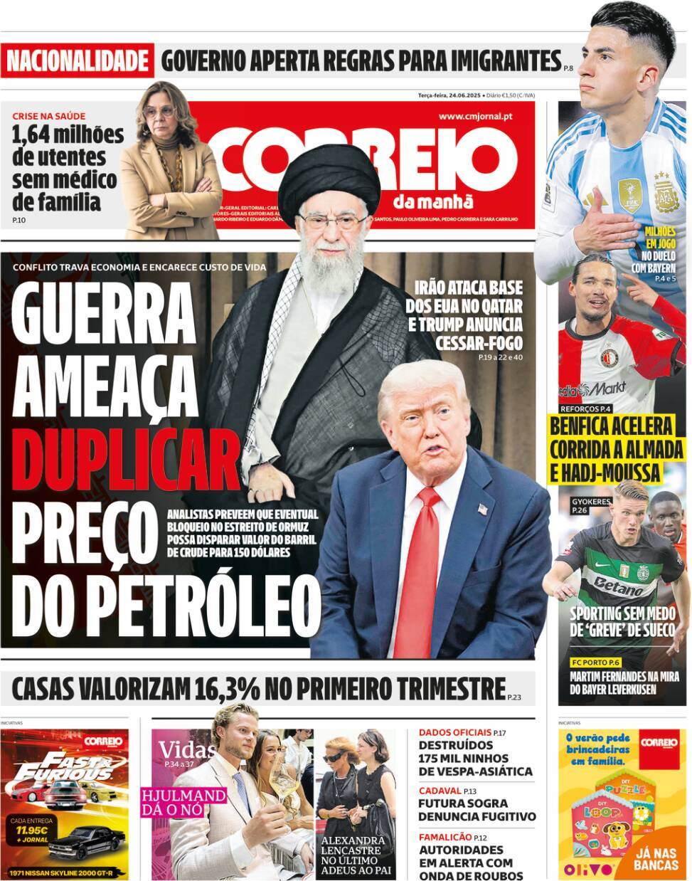 Correio da Manh&atilde;: Capa da Edi&ccedil;&atilde;o de ter&ccedil;a-feira, 24 de junho 2025