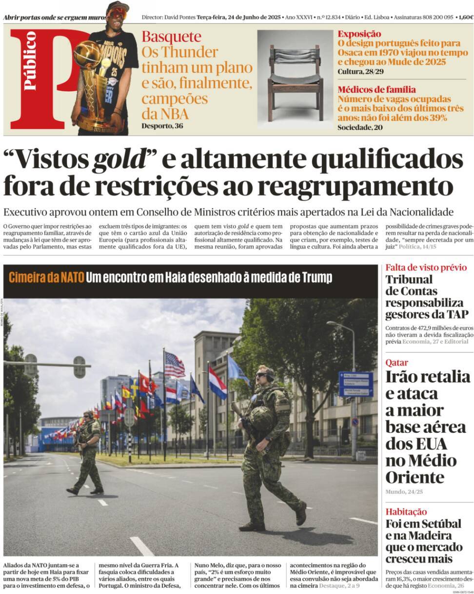 P&uacute;blico: Capa da Edi&ccedil;&atilde;o de ter&ccedil;a-feira, 24 de junho 2025
