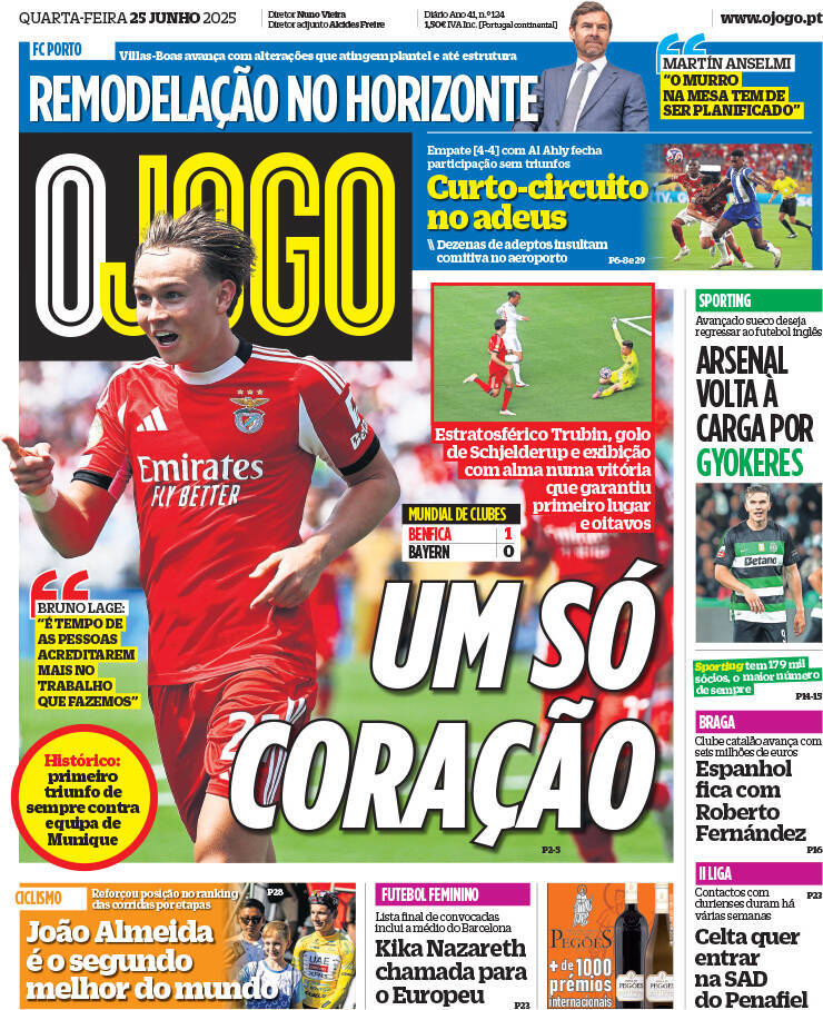 O Jogo: Capa da Edi&ccedil;&atilde;o de quarta-feira, 25 de junho 2025