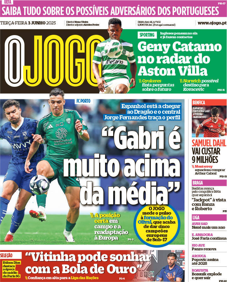 O Jogo: Capa da Edi&ccedil;&atilde;o de ter&ccedil;a-feira, 03 de junho 2025