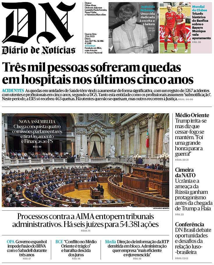 Di&aacute;rio de Not&iacute;cias: Capa da Edi&ccedil;&atilde;o de quarta-feira, 25 de junho 2025