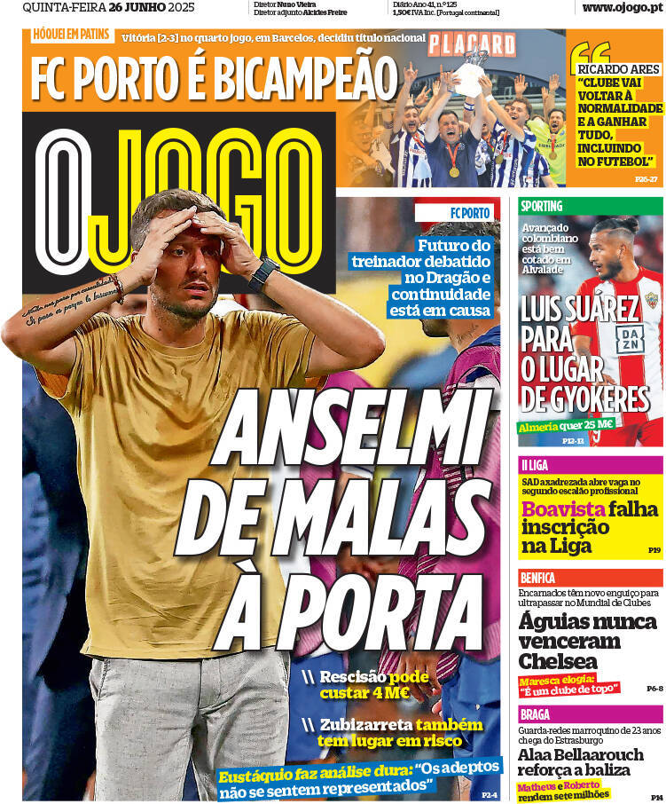 O Jogo: Capa da Edi&ccedil;&atilde;o de quinta-feira, 26 de junho 2025