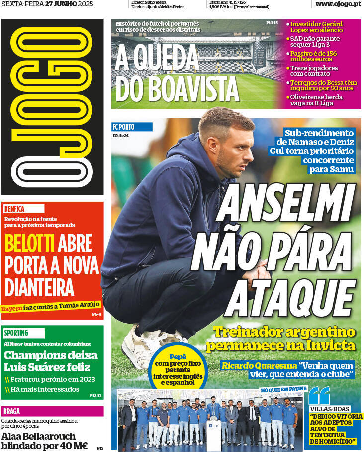 O Jogo: Capa da Edi&ccedil;&atilde;o de sexta-feira, 27 de junho 2025