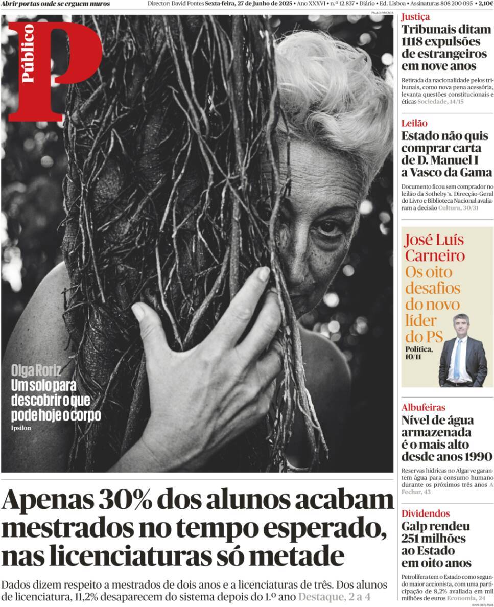 P&uacute;blico: Capa da Edi&ccedil;&atilde;o de sexta-feira, 27 de junho 2025