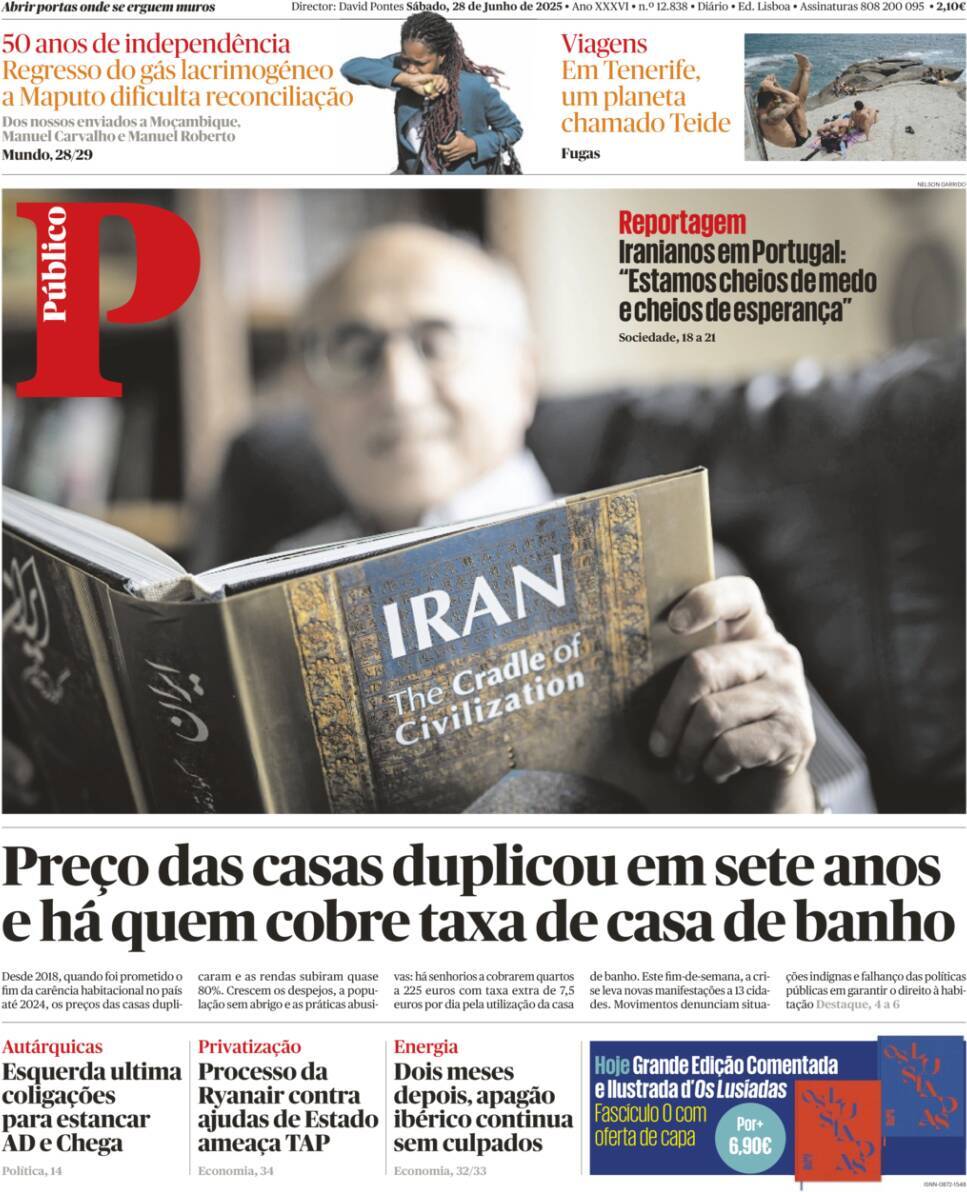 P&uacute;blico: Capa da Edi&ccedil;&atilde;o de s&aacute;bado, 28 de junho 2025