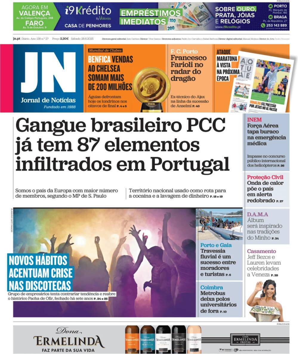Jornal de Not&iacute;cias: Capa da Edi&ccedil;&atilde;o de s&aacute;bado, 28 de junho 2025