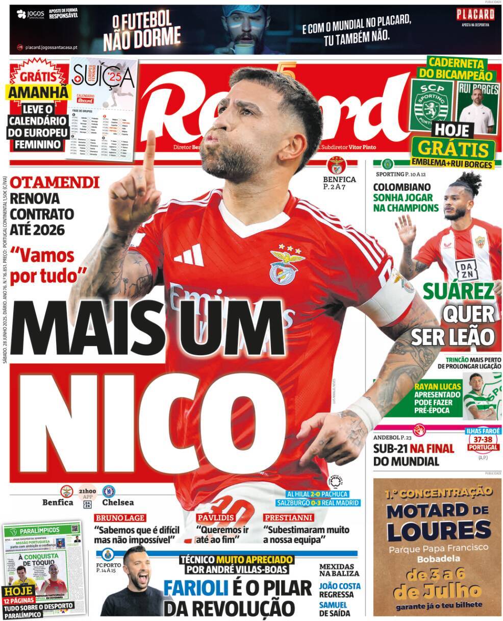 Record: Capa da Edi&ccedil;&atilde;o de s&aacute;bado, 28 de junho 2025