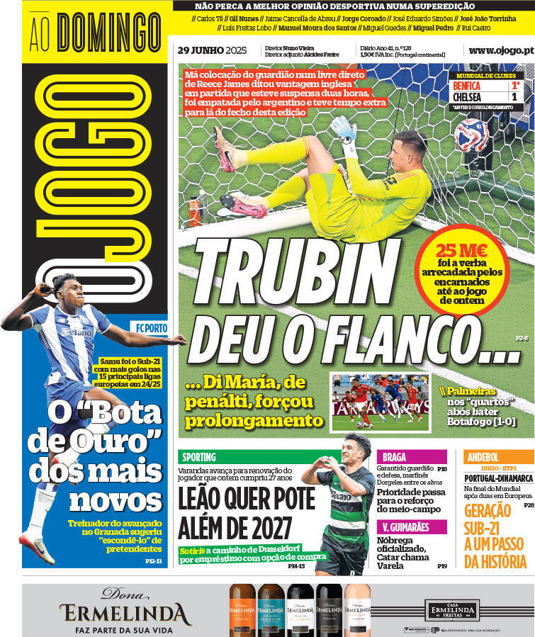 O Jogo: Capa da Edi&ccedil;&atilde;o de domingo, 29 de junho 2025