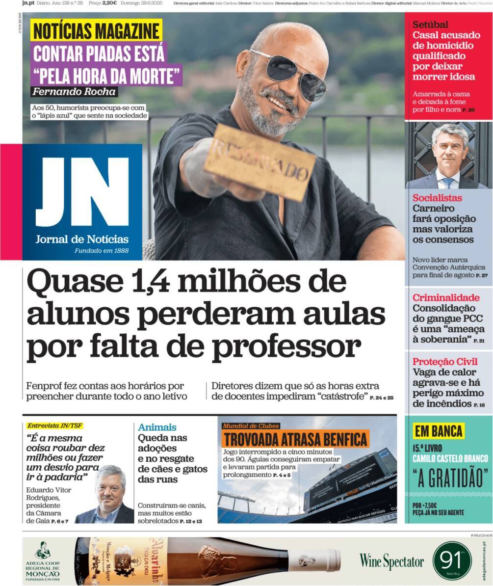 Jornal de Not&iacute;cias: Capa da Edi&ccedil;&atilde;o de domingo, 29 de junho 2025
