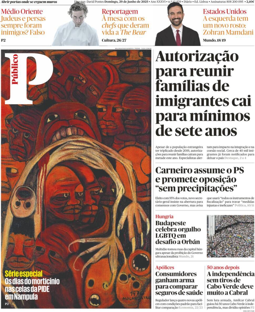 P&uacute;blico: Capa da Edi&ccedil;&atilde;o de domingo, 29 de junho 2025