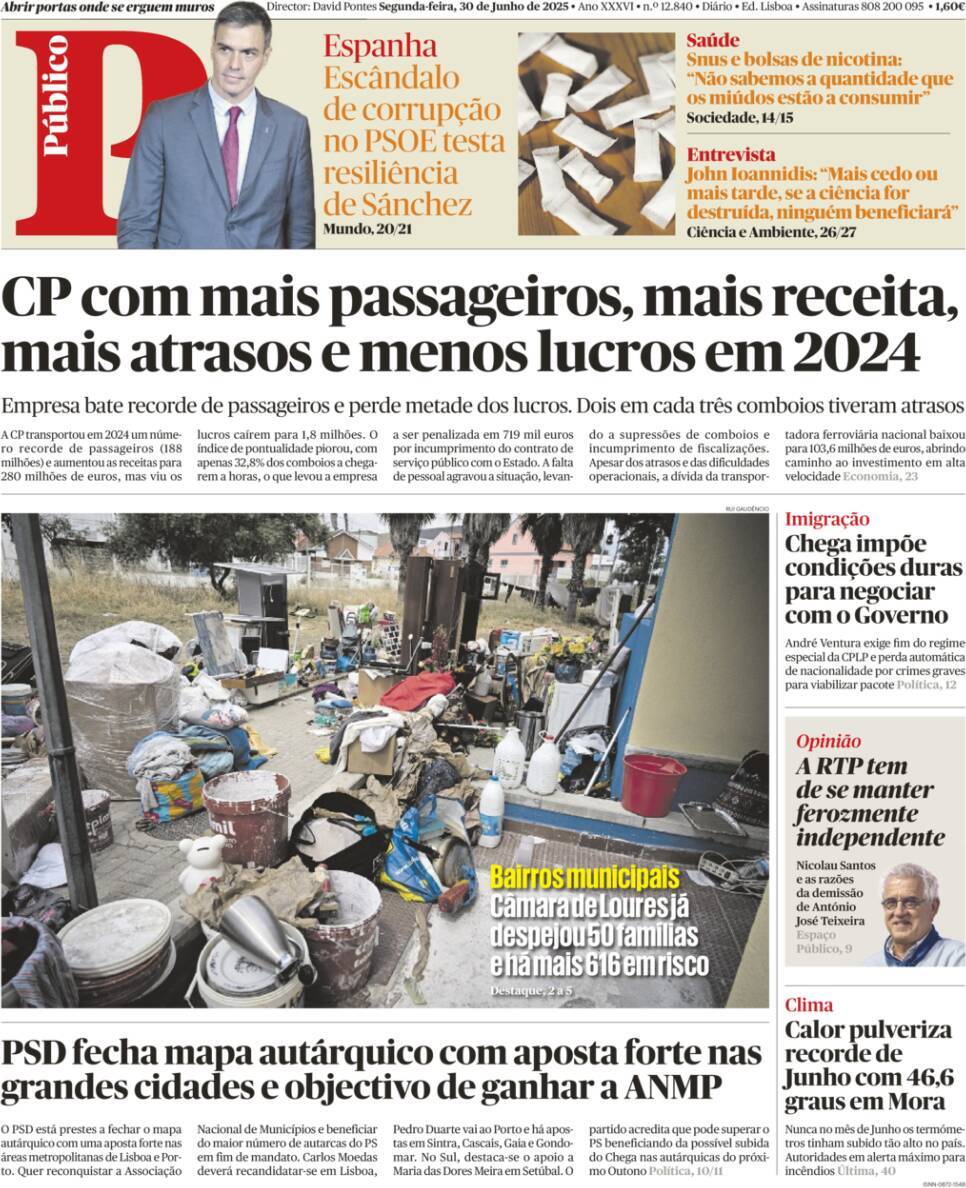 P&uacute;blico: Capa da Edi&ccedil;&atilde;o de segunda-feira, 30 de junho 2025