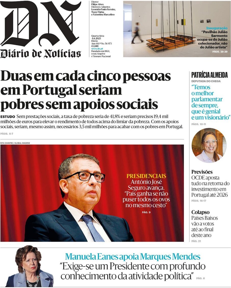 Di&aacute;rio de Not&iacute;cias: Capa da Edi&ccedil;&atilde;o de quarta-feira, 04 de junho 2025