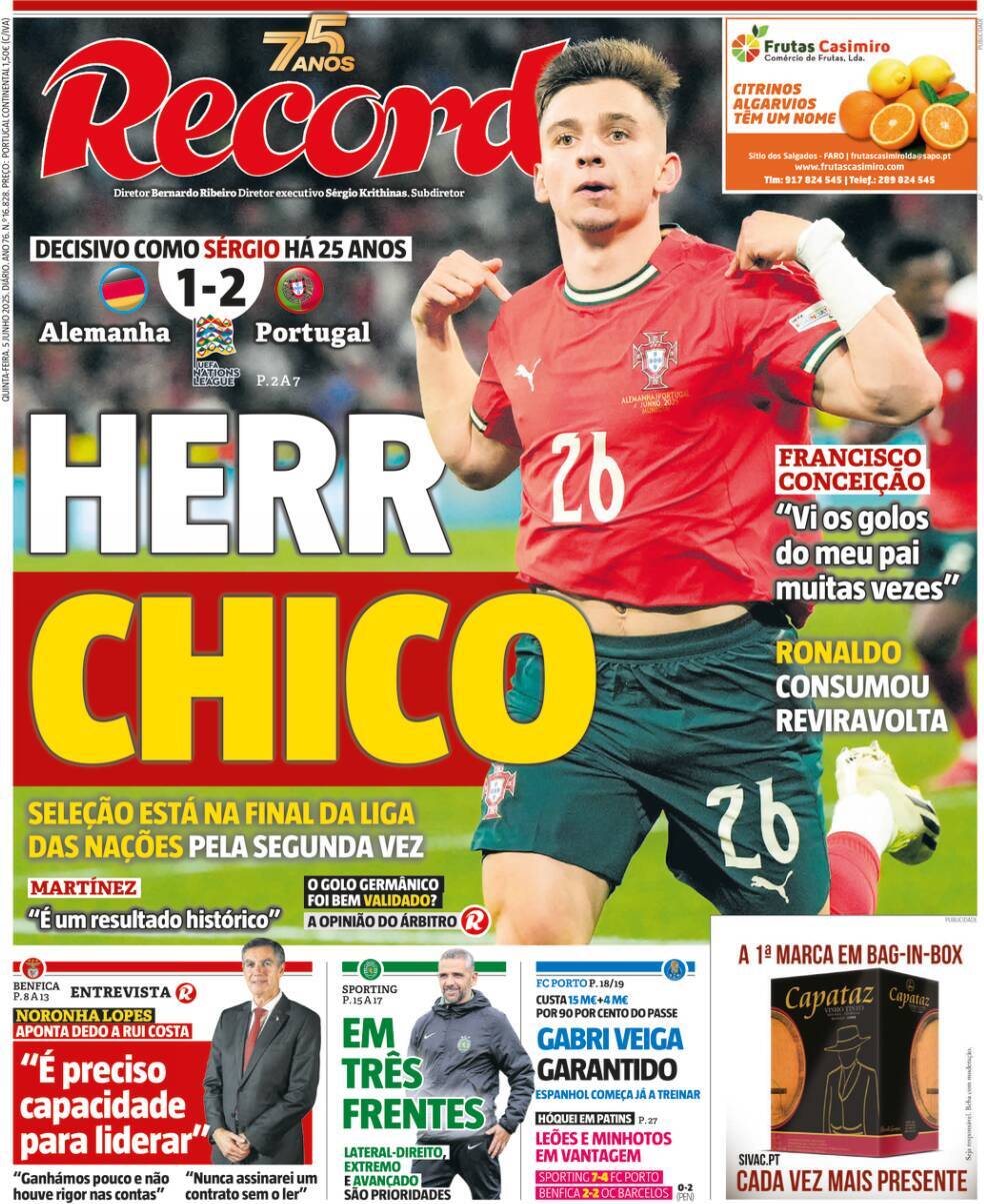 Record: Capa da Edi&ccedil;&atilde;o de quinta-feira, 05 de junho 2025