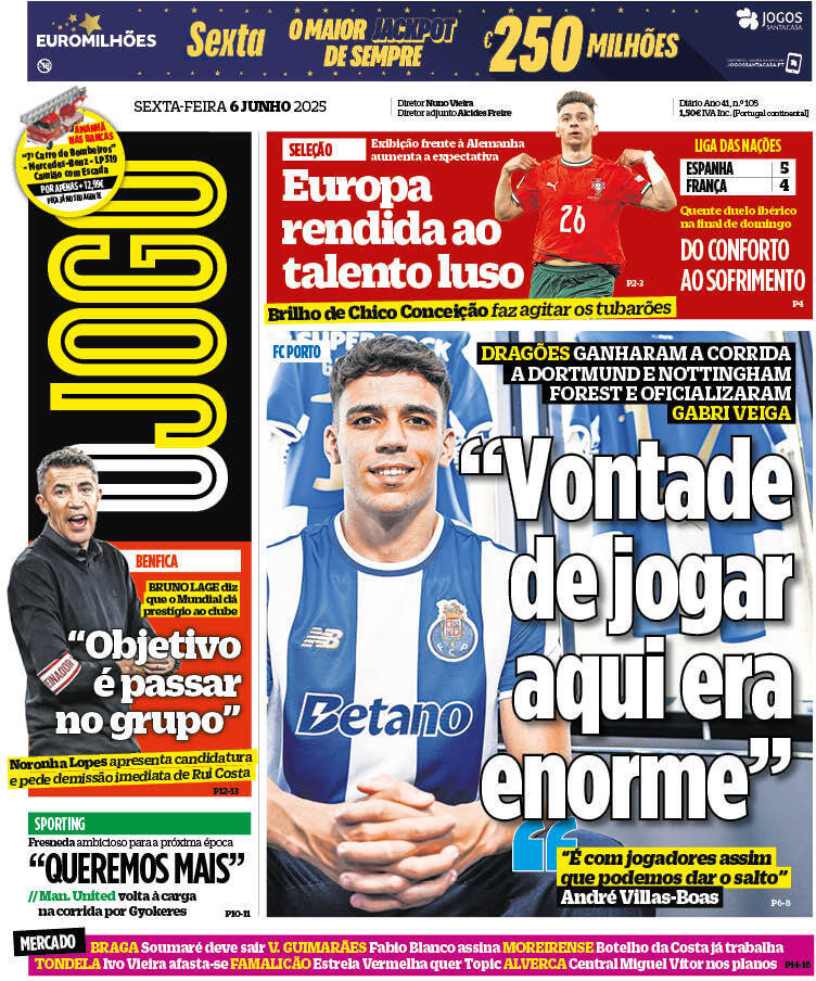 O Jogo: Capa da Edi&ccedil;&atilde;o de sexta-feira, 06 de junho 2025