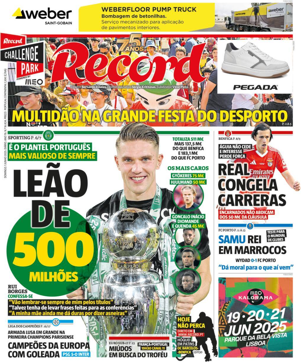 Record: Capa da Edi&ccedil;&atilde;o de domingo, 01 de junho 2025