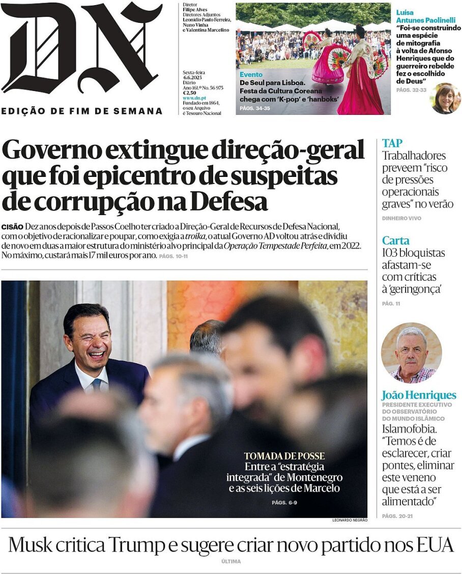 Di&aacute;rio de Not&iacute;cias: Capa da Edi&ccedil;&atilde;o de sexta-feira, 06 de junho 2025