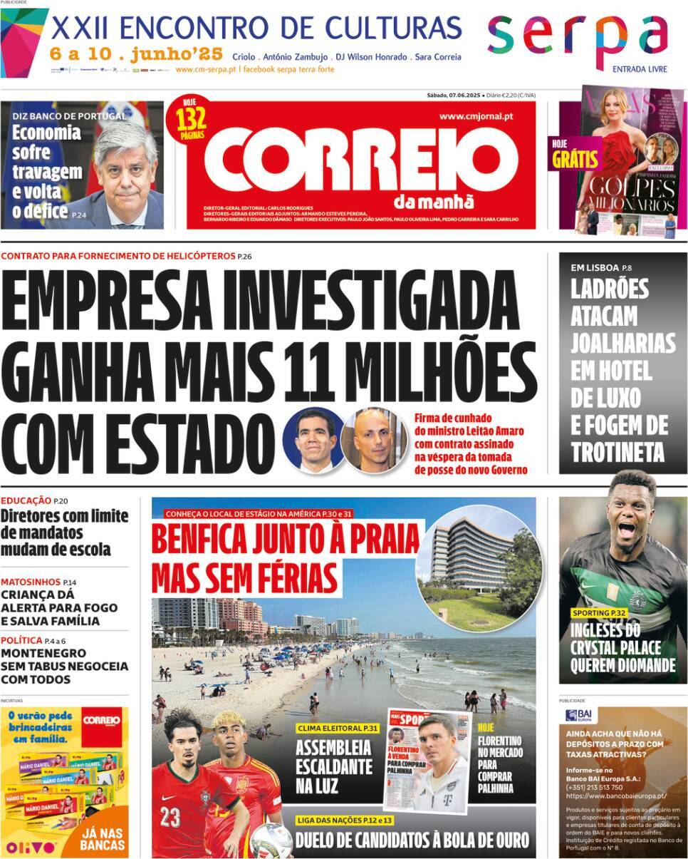Correio da Manh&atilde;: Capa da Edi&ccedil;&atilde;o de s&aacute;bado, 07 de junho 2025