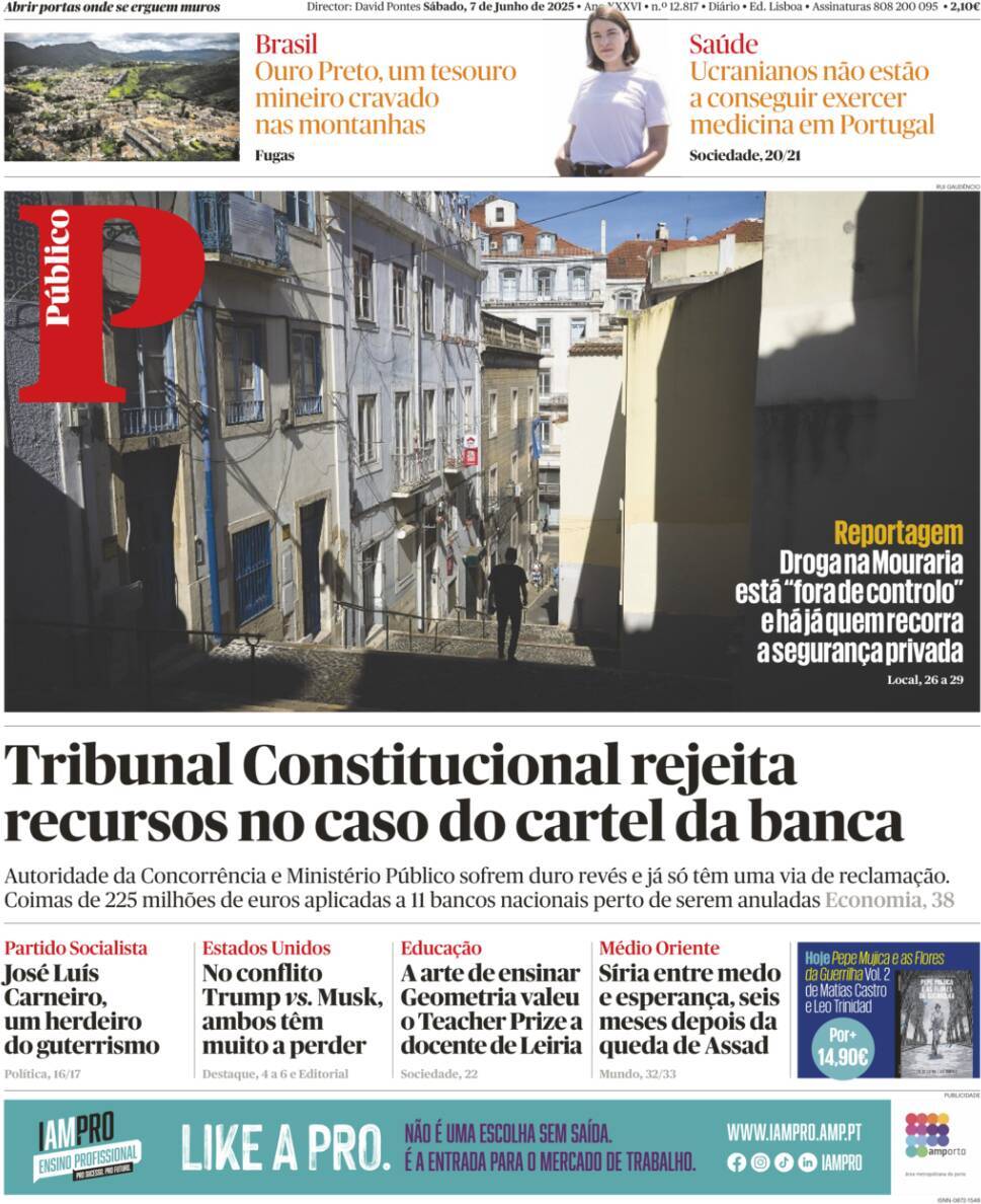 P&uacute;blico: Capa da Edi&ccedil;&atilde;o de s&aacute;bado, 07 de junho 2025