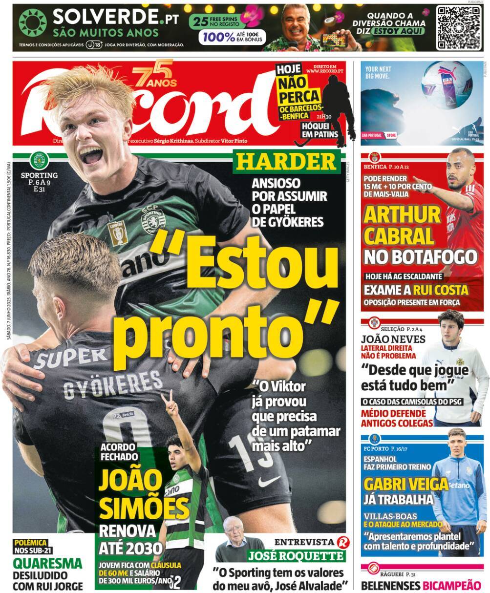 Record: Capa da Edi&ccedil;&atilde;o de s&aacute;bado, 07 de junho 2025