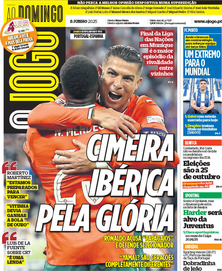 O Jogo: Capa da Edi&ccedil;&atilde;o de domingo, 08 de junho 2025