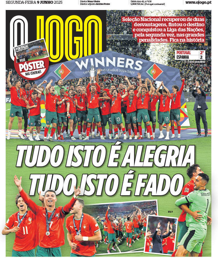 Correio da Manh&atilde;: Capa da Edi&ccedil;&atilde;o de segunda-feira, 09 de junho 2025