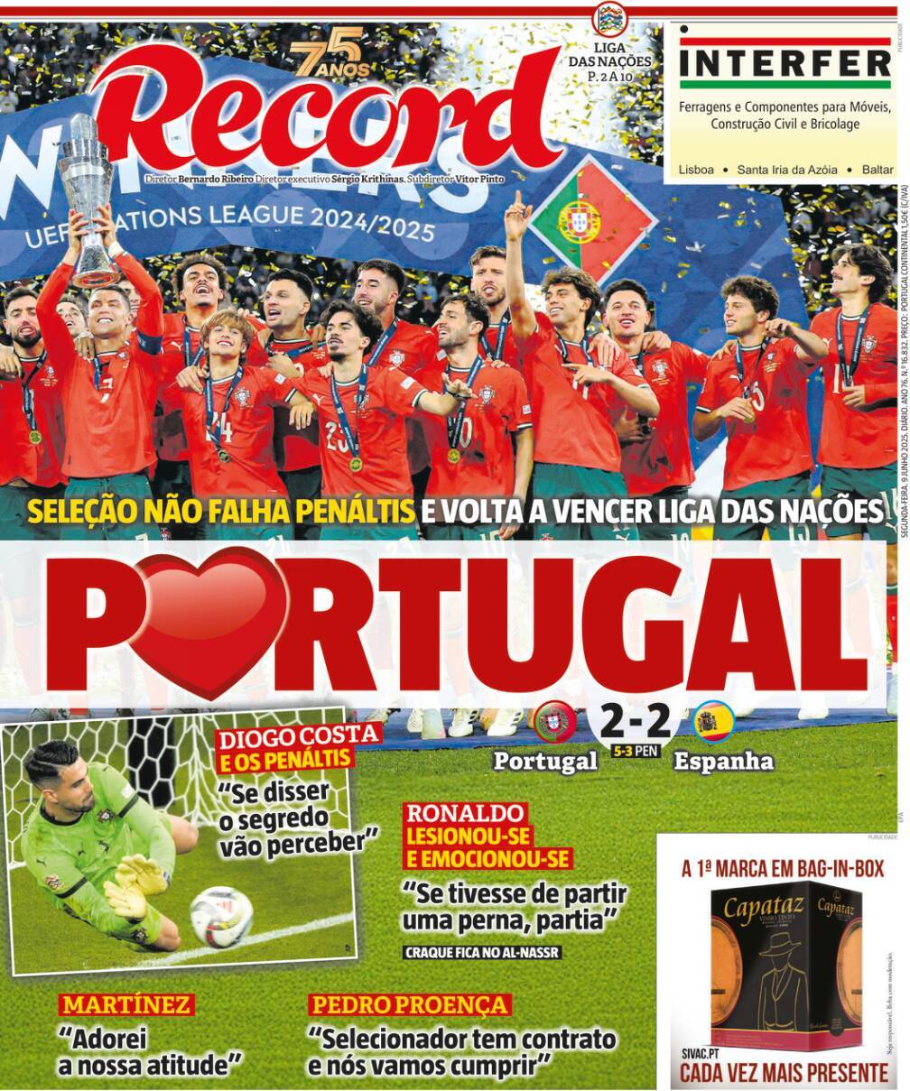 Record: Capa da Edi&ccedil;&atilde;o de segunda-feira, 09 de junho 2025