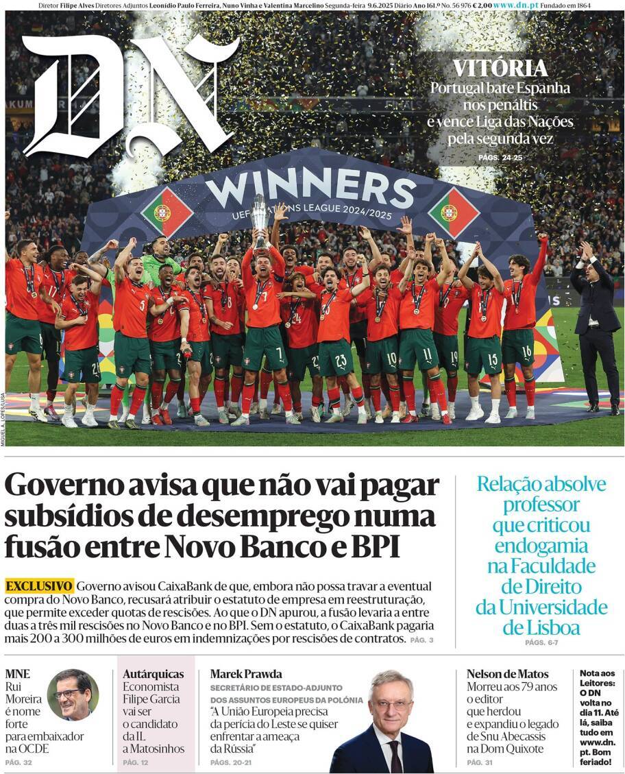 Di&aacute;rio de Not&iacute;cias: Capa da Edi&ccedil;&atilde;o de segunda-feira, 09 de junho 2025