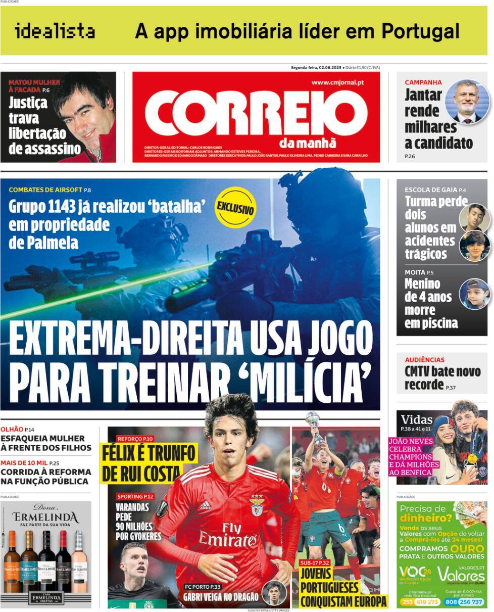 Correio da Manh&atilde;: Capa da Edi&ccedil;&atilde;o de segunda-feira, 02 de junho 2025