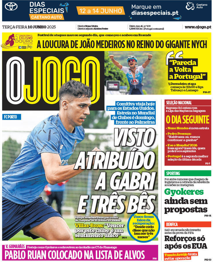 O Jogo: Capa da Edi&ccedil;&atilde;o de ter&ccedil;a-feira, 10 de junho 2025