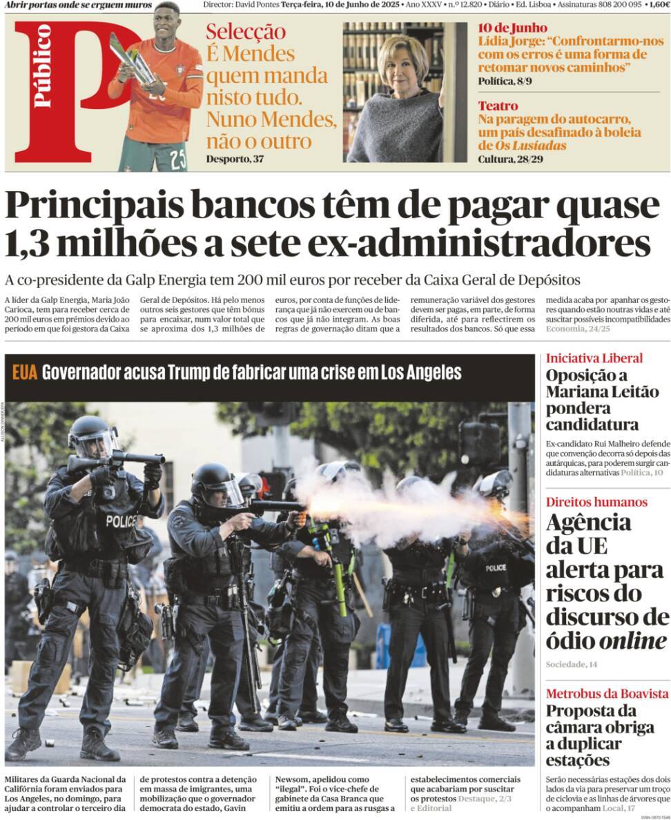 P&uacute;blico: Capa da Edi&ccedil;&atilde;o de ter&ccedil;a-feira, 10 de junho 2025