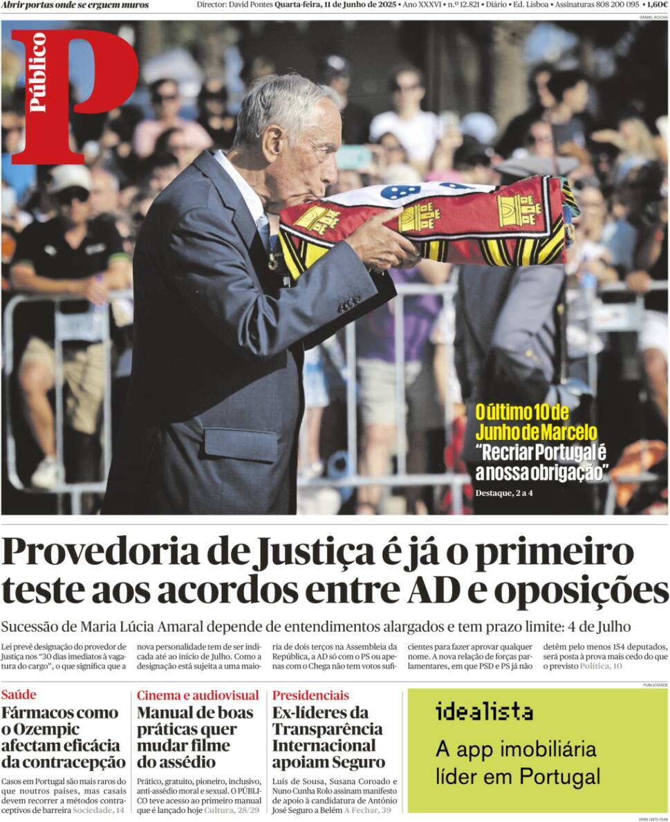 P&uacute;blico: Capa da Edi&ccedil;&atilde;o de quarta-feira, 11 de junho 2025