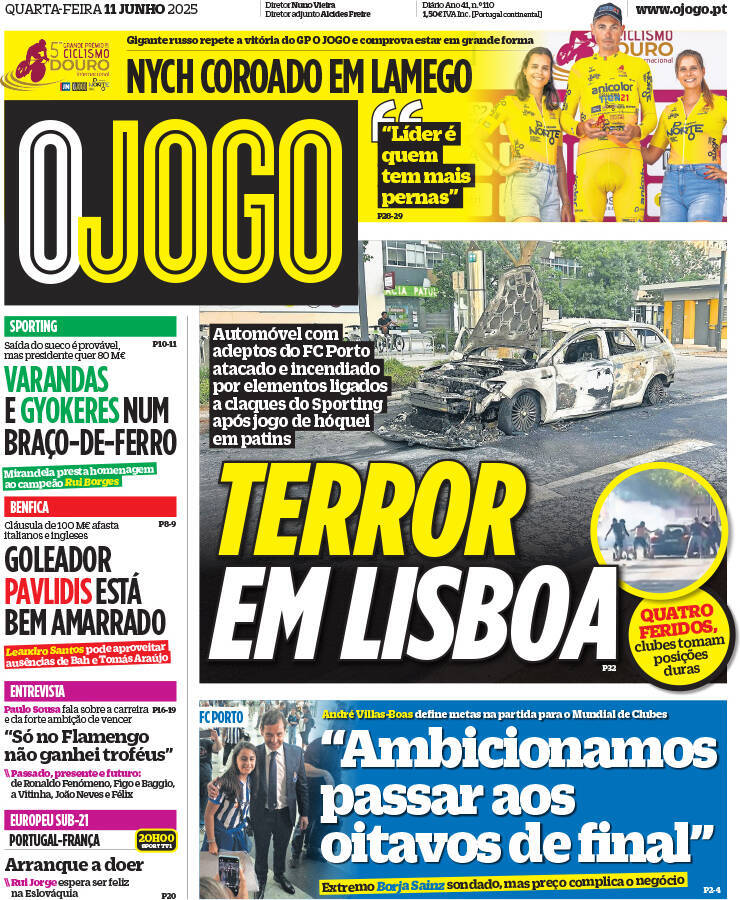 O Jogo: Capa da Edi&ccedil;&atilde;o de quarta-feira, 11 de junho 2025