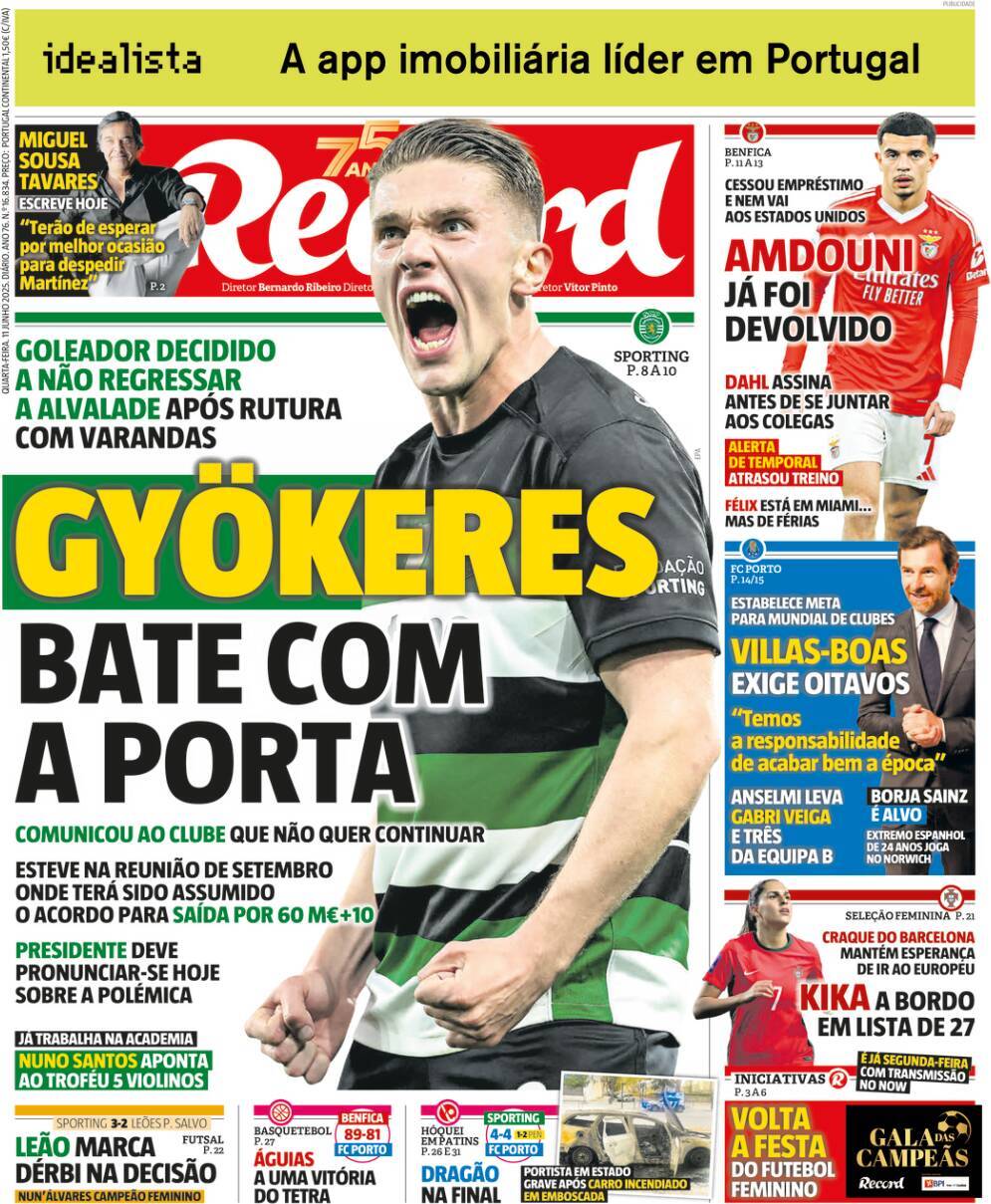 Record: Capa da Edi&ccedil;&atilde;o de quarta-feira, 11 de junho 2025