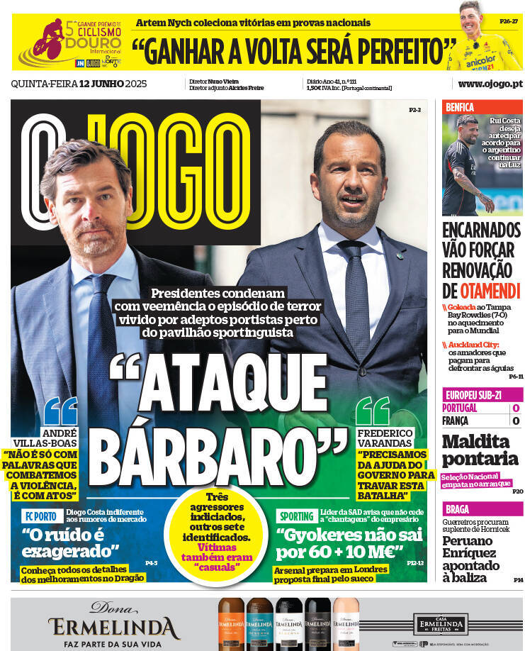O Jogo: Capa da Edi&ccedil;&atilde;o de quinta-feira, 12 de junho 2025