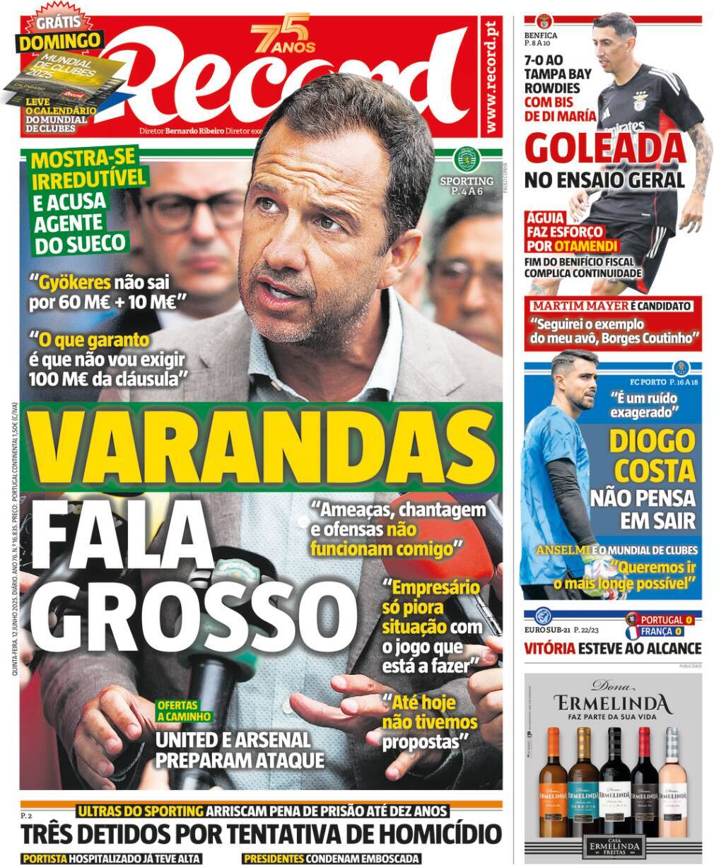 Record: Capa da Edi&ccedil;&atilde;o de quinta-feira, 12 de junho 2025