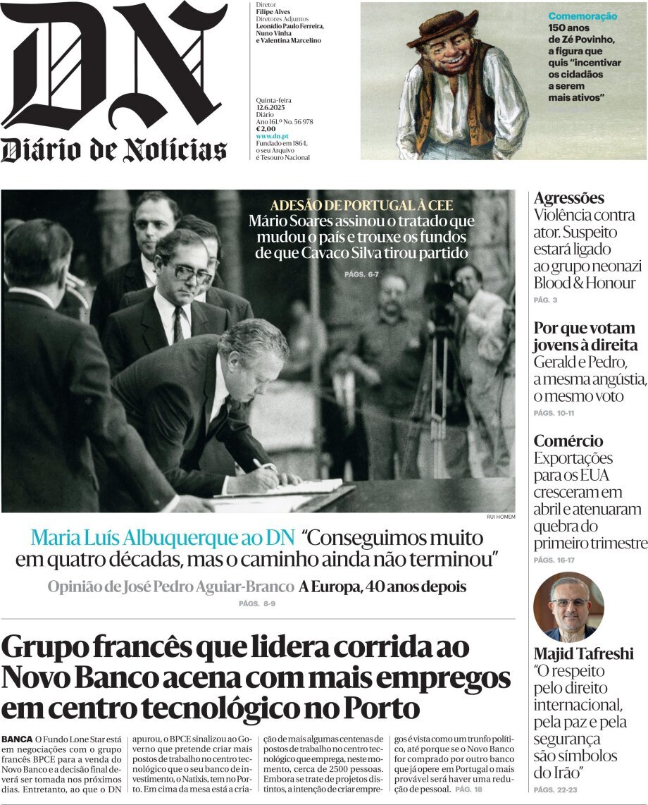 Di&aacute;rio de Not&iacute;cias: Capa da Edi&ccedil;&atilde;o de quinta-feira, 12 de junho 2025