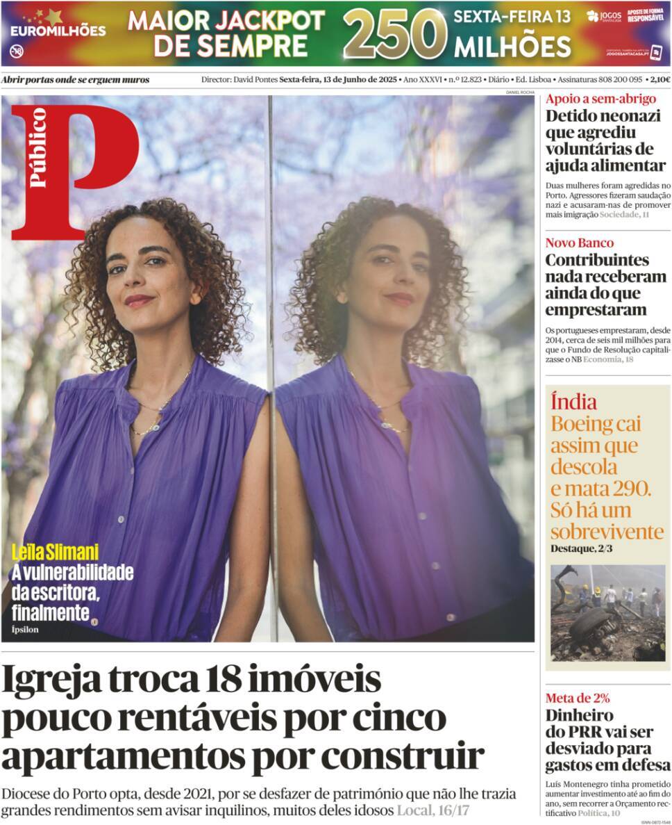 P&uacute;blico: Capa da Edi&ccedil;&atilde;o de sexta-feira, 13 de junho 2025