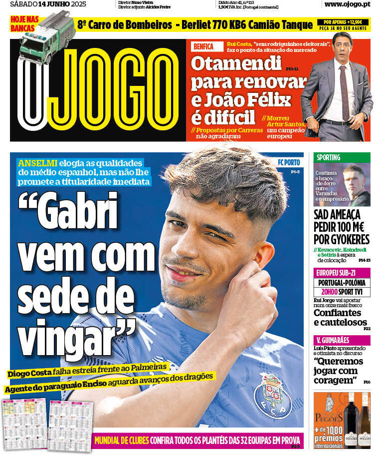 O Jogo: Capa da Edi&ccedil;&atilde;o de s&aacute;bado, 14 de junho 2025