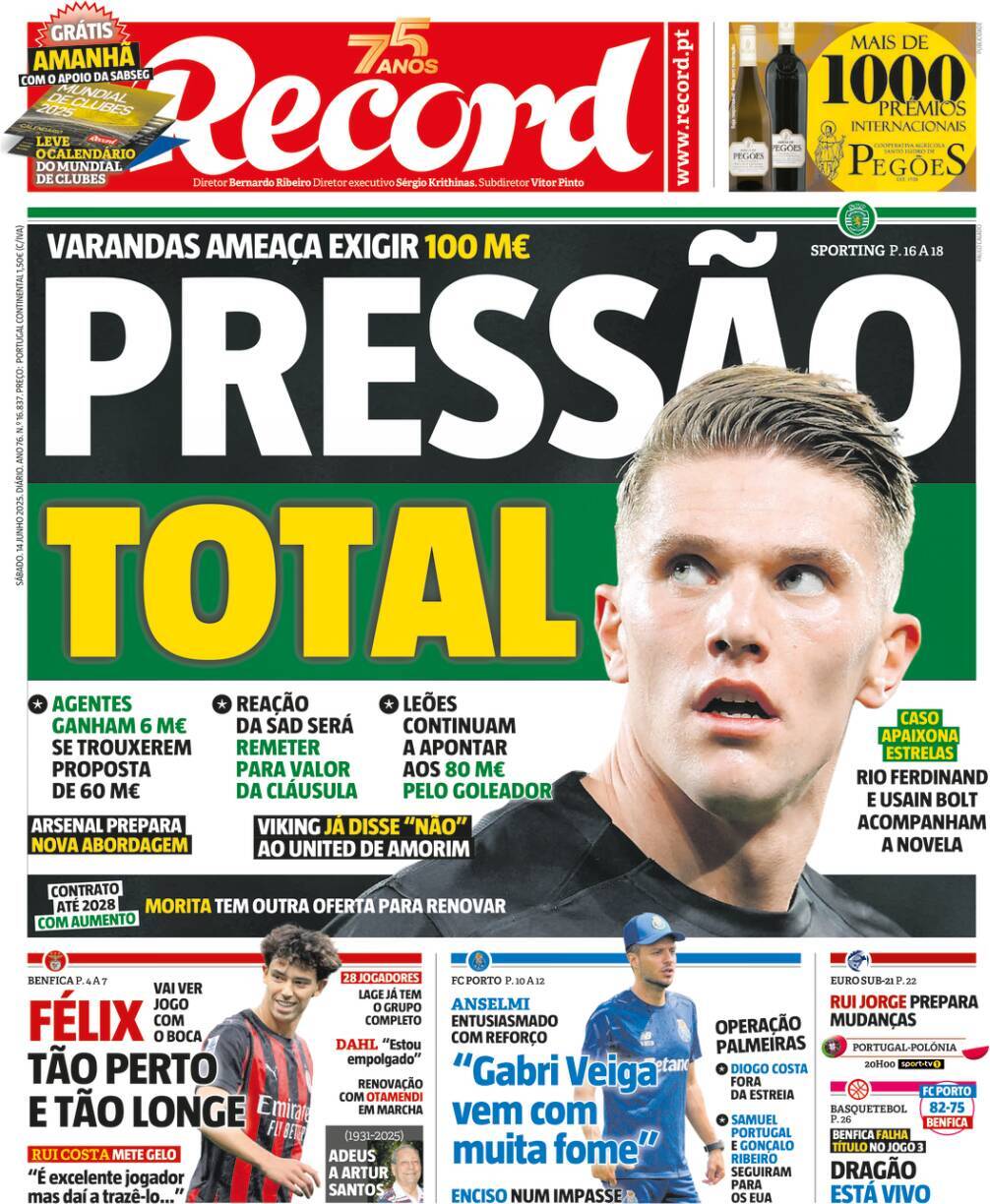 Record: Capa da Edi&ccedil;&atilde;o de s&aacute;bado, 14 de junho 2025